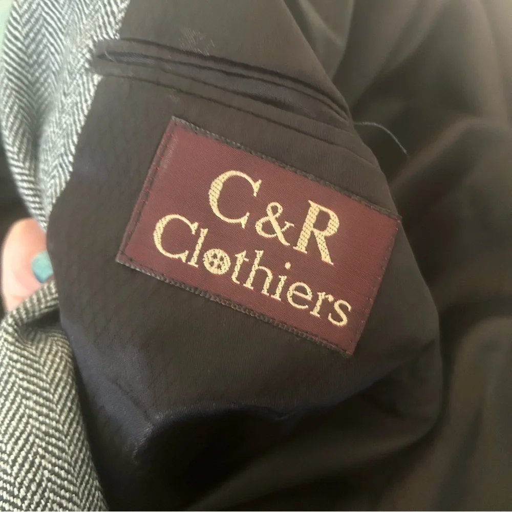 C&R Clothing black white herringbone print 2 button blazer jacket